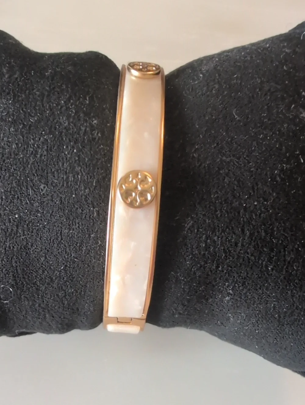 Tory Burch Gold Mother-of-Pearl Logo Bangle